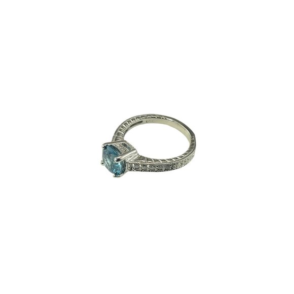 14K White Gold Blue Zircon and Diamond Ring Size 8 #19495 - Picture 4 of 10